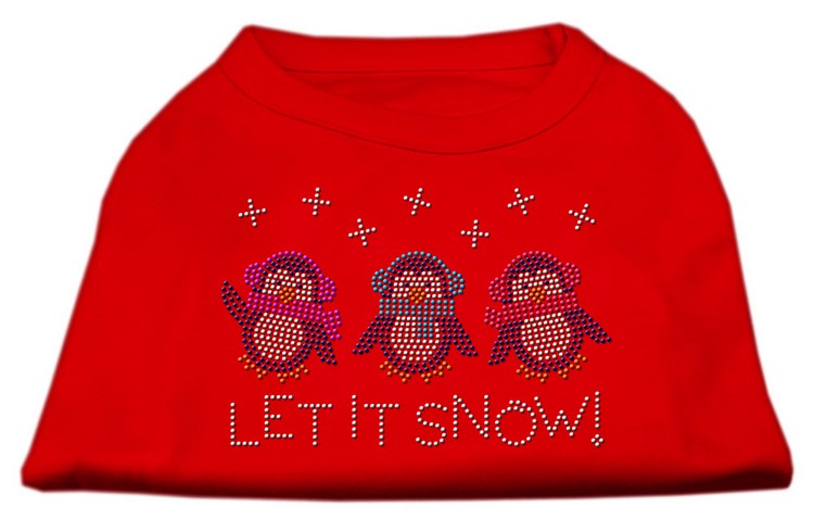 Let It Snow Penguins Rhinestone Shirt Red XS